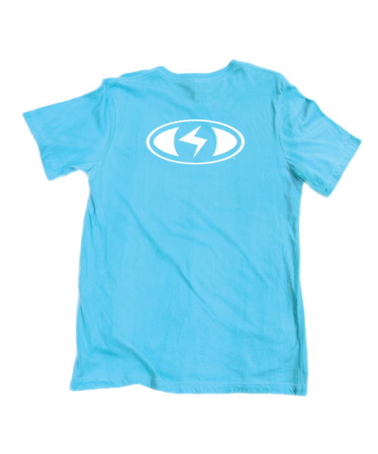 Harmonized Teal - (back view) solid coloured, hand-dyed with seeing-eye logo - by Witness - Surf and Creative Wear