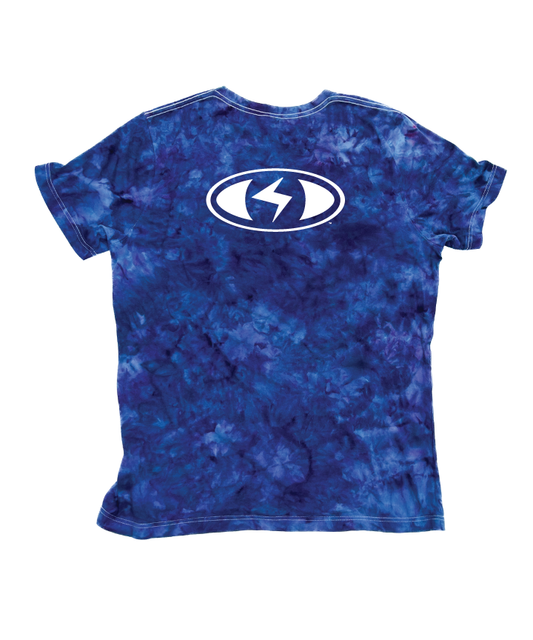 Vitamin B (front view) - Blue, black and purple ice dye with seeing-eye logo - by Witness - Surf and Creative Wear