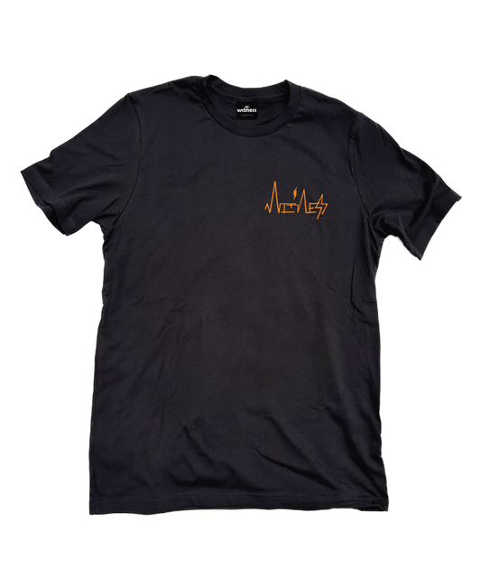 Black Shirt with orange Kader Frequency logo - by Witness - Surf and Creative Wear