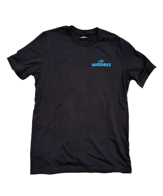 Black Shirt (back view) with blue Witness 26 logo