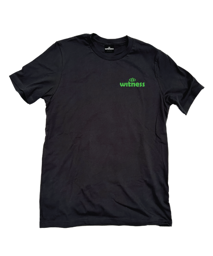 Black T with green Witness 26 logo - by Witness - Surf and Creative Wear